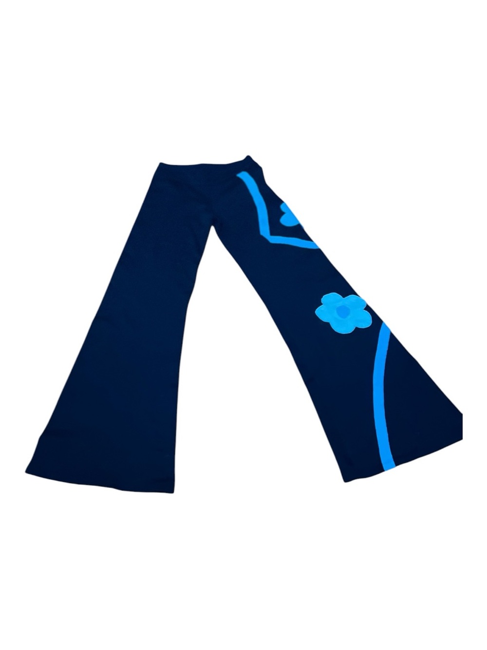 VTG Margarita 2 Ultra Low-rise Black w/Blue Floral Appliqué Flare Pants SZ XS/S
